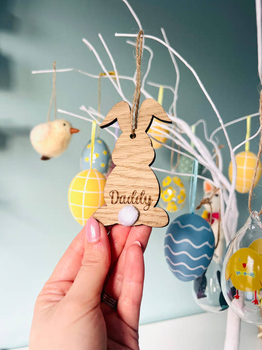 Personalised Wooden Bunny Ornament – Custom Easter Decoration