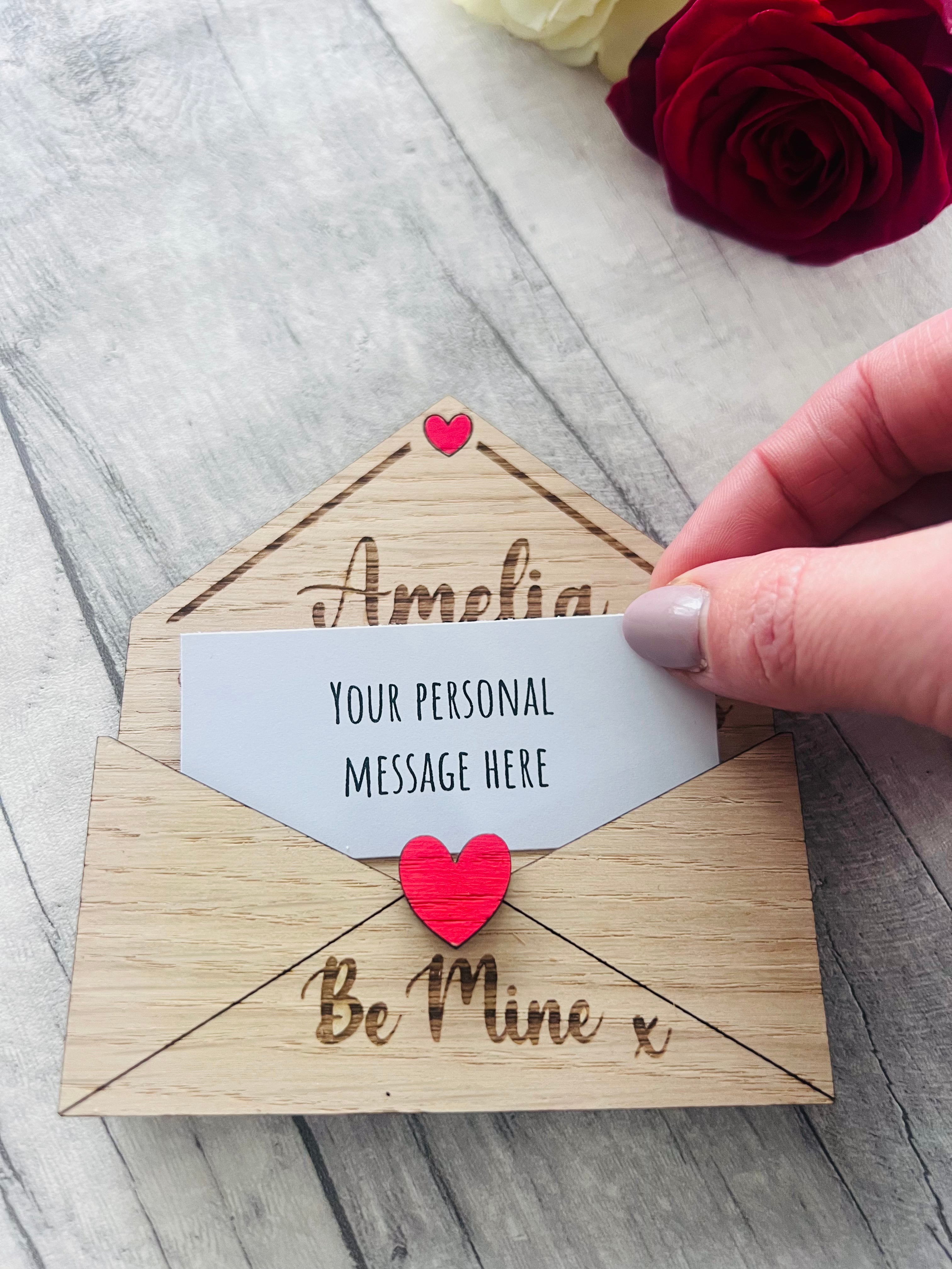 Load image into Gallery viewer, Personalised Wooden Valentine’s Gift - Engraved Love Letter Keepsake - Custom Romantic Envelope Design with Heart Detail
