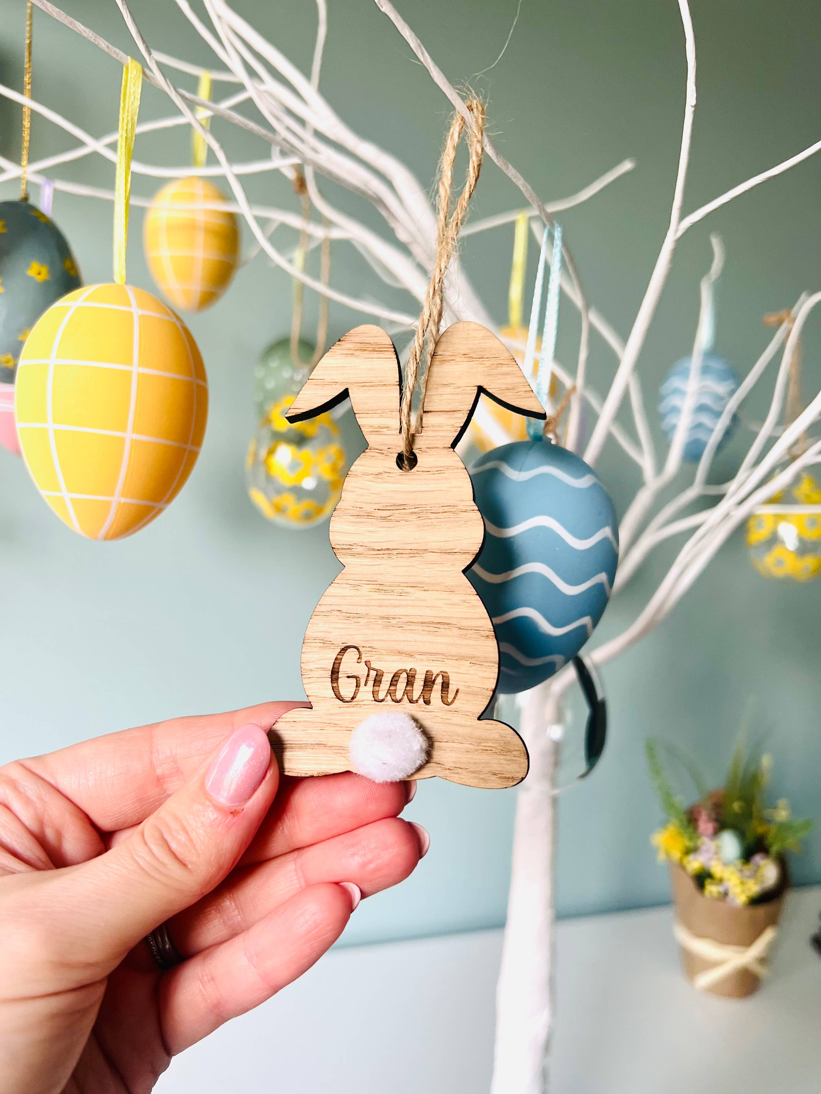 Personalised Wooden Bunny Ornament – Custom Easter Decoration