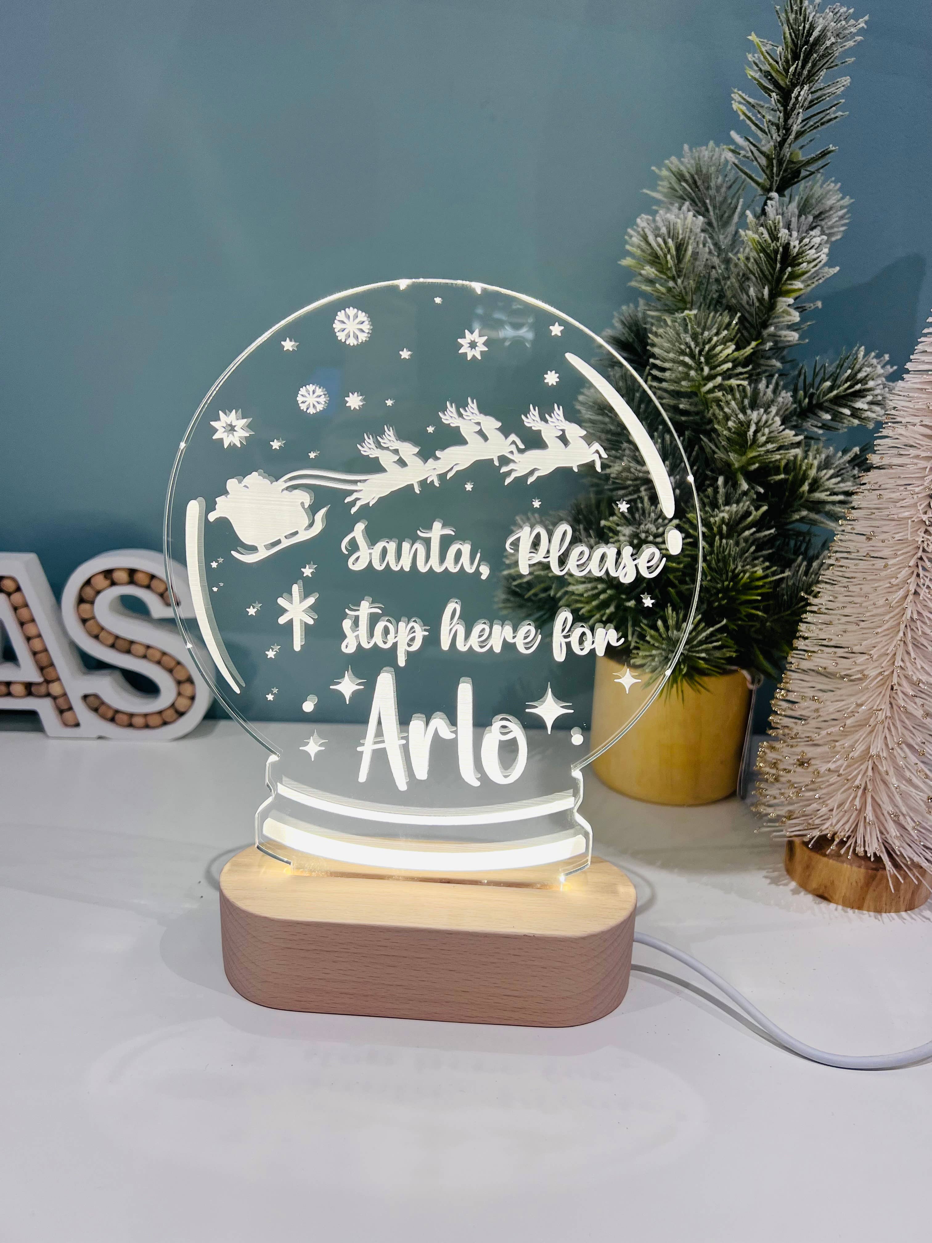 Santa Stop Here - Christmas LED Light up Snowglobe - personalised