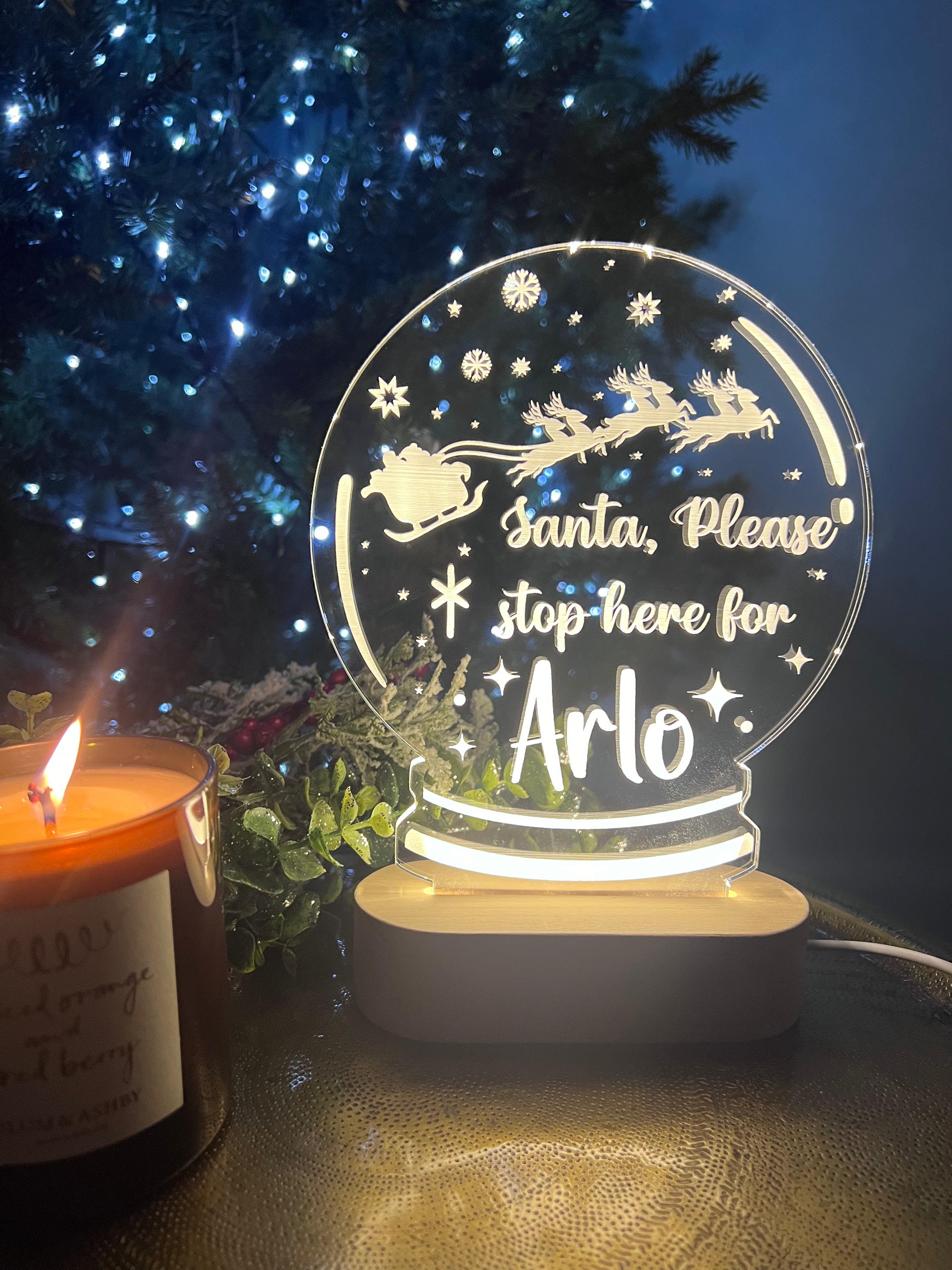 Load image into Gallery viewer, Santa Stop Here - Christmas LED Light up Snowglobe - personalised
