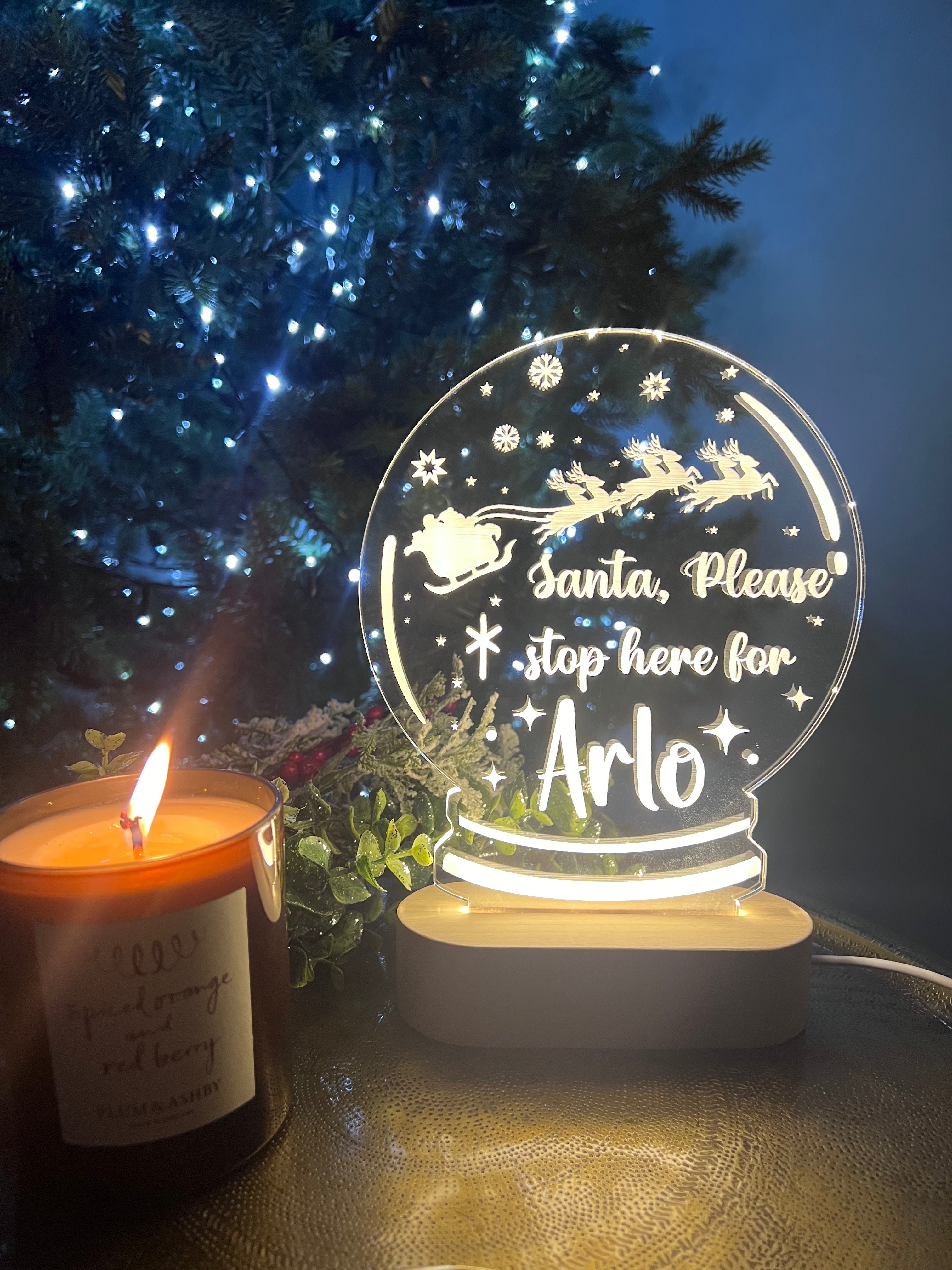 Load image into Gallery viewer, Santa Stop Here - Christmas LED Light up Snowglobe - personalised
