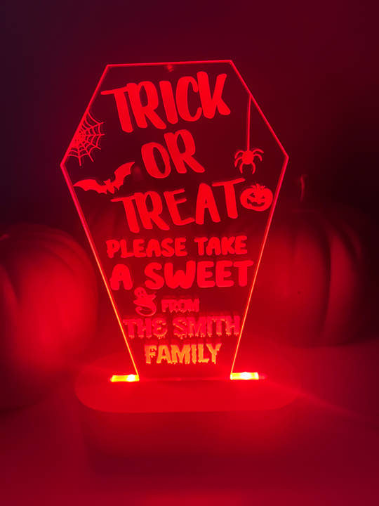 LED Light up Trick or Treat Coffin stand