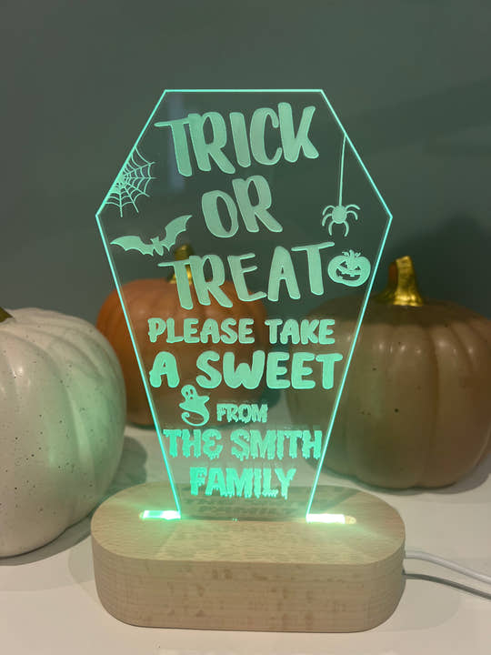LED Light up Trick or Treat Coffin stand