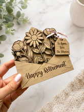 Load image into Gallery viewer, personalised-wooden-retirement-gift-floral-keepsake-uk.webp
