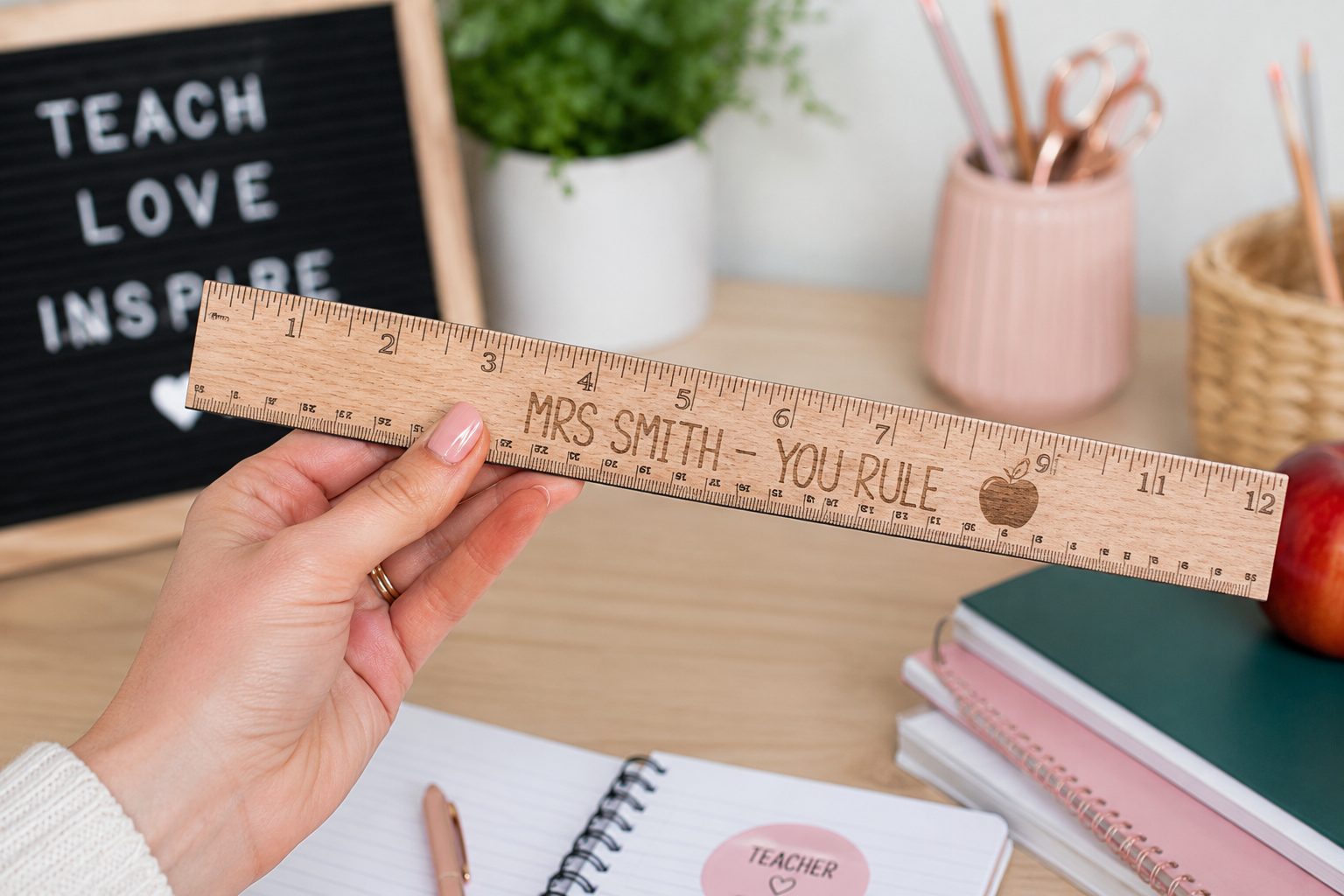 Teacher ruler - wooden 30cm with personalised name