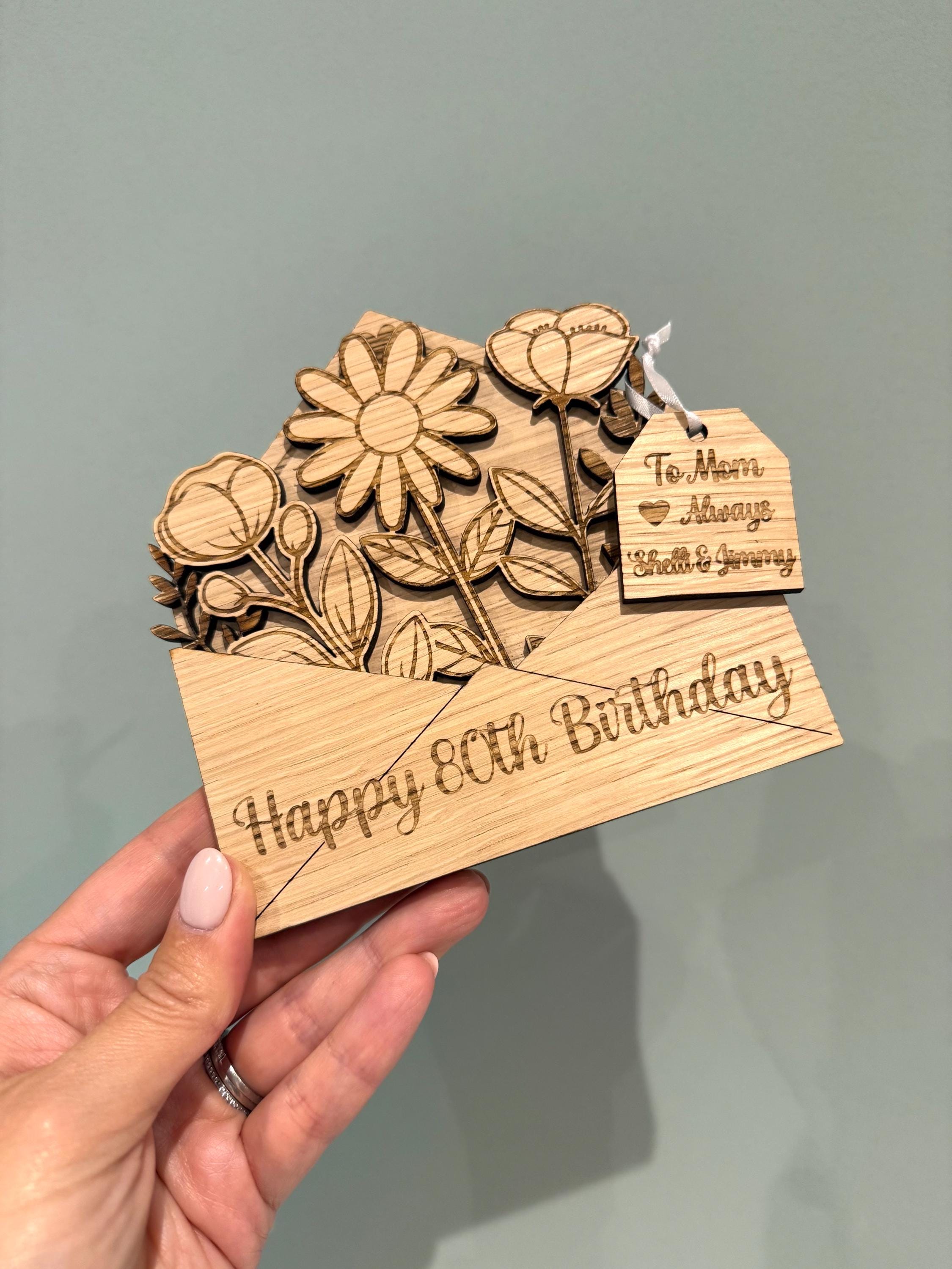 Load image into Gallery viewer, 80th Birthday Wooden Flower Card
