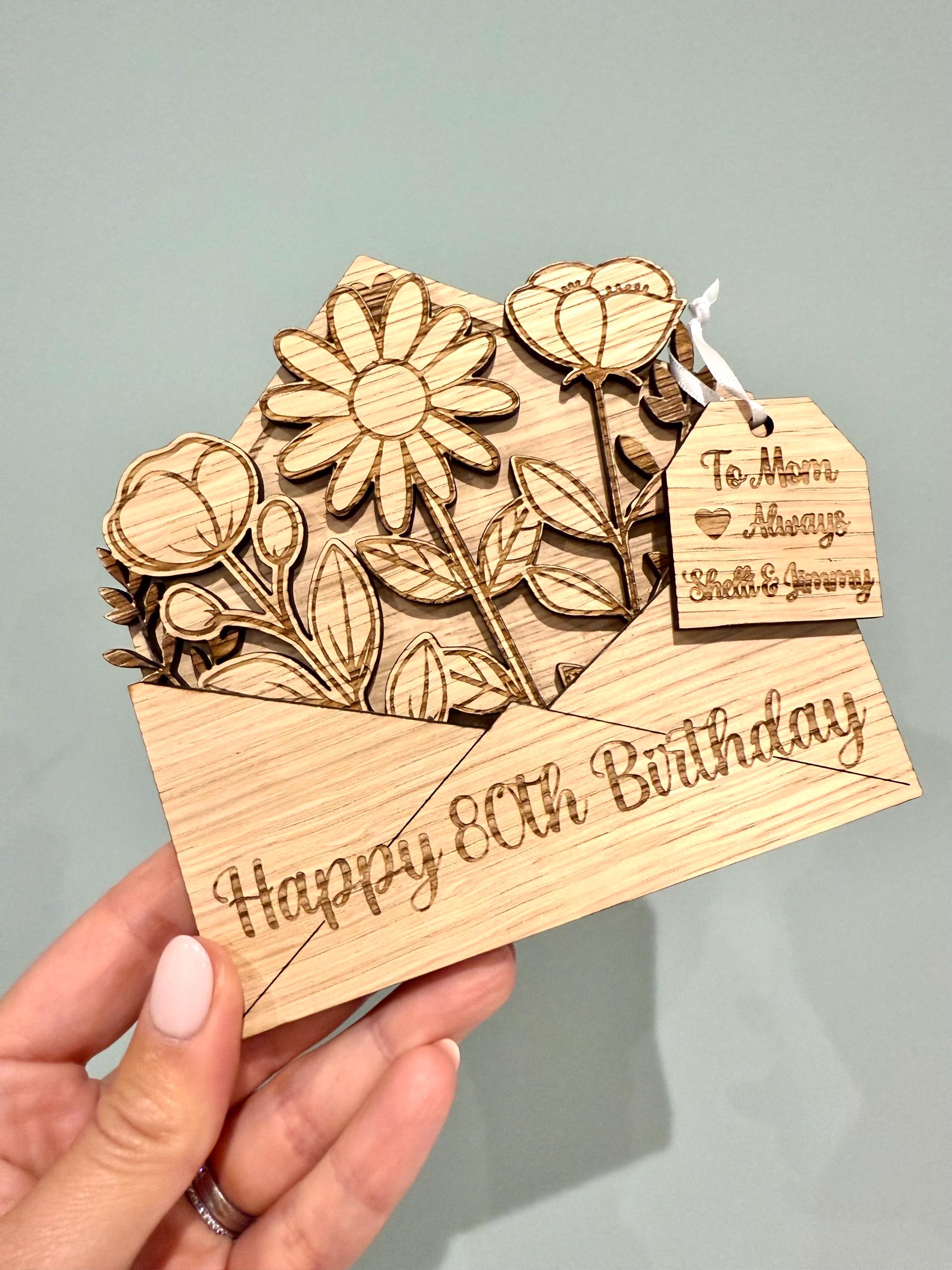Load image into Gallery viewer, 80th Birthday Wooden Flower Card
