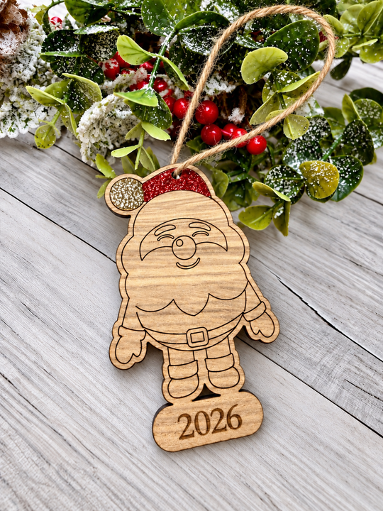 Personalised glittered Santa Christmas decoration in oak veneer (photo 2)