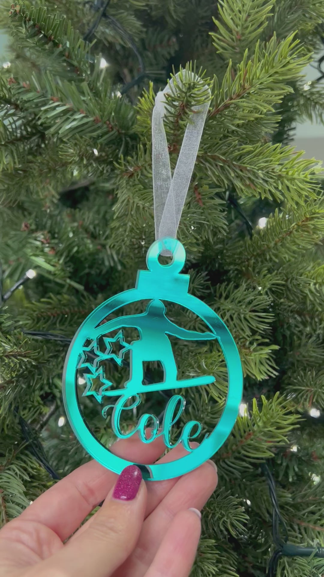 Load and play video in Gallery viewer, Snowboarder - 'Any Name' Christmas Tree Decoration
