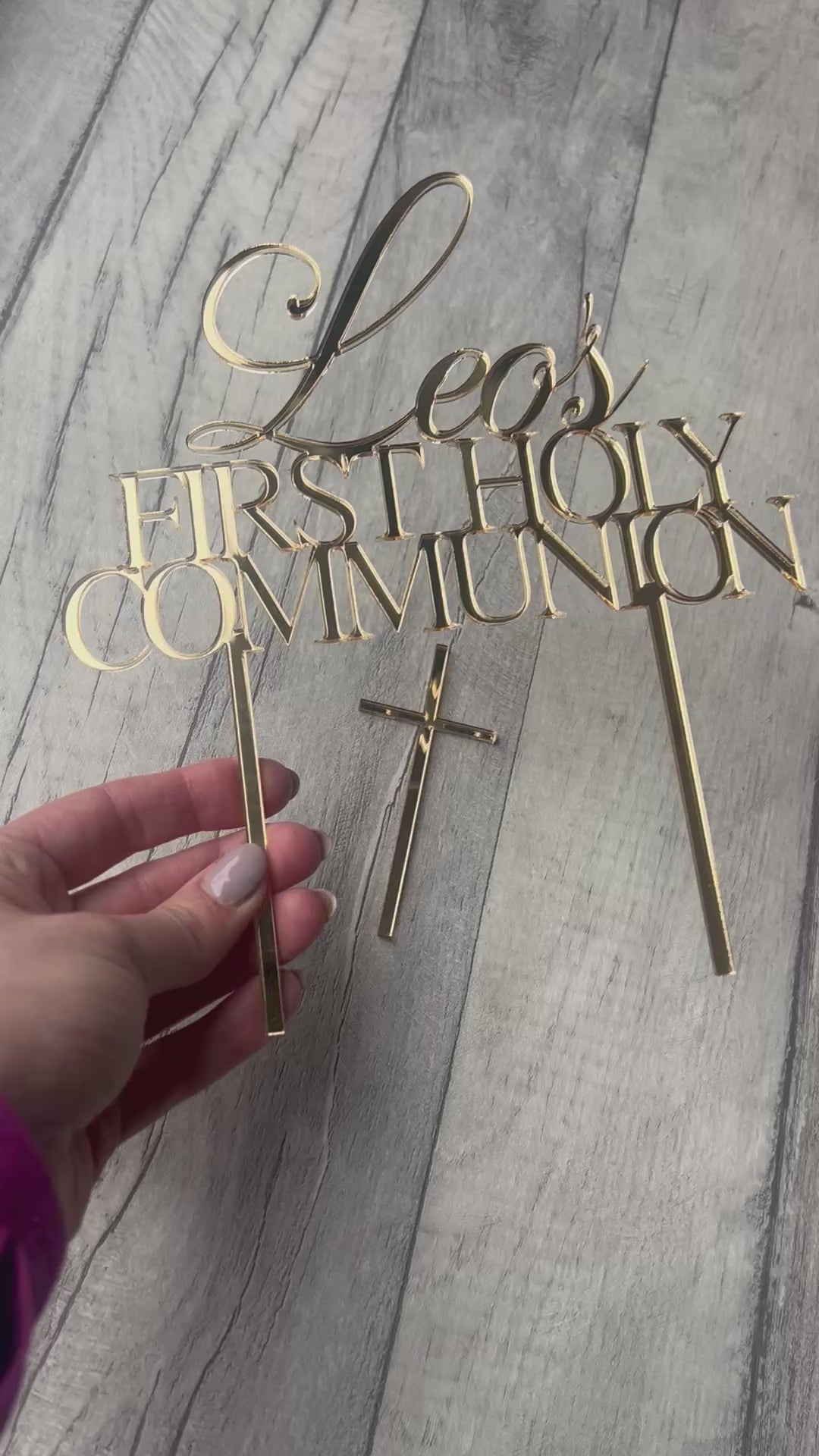 Load and play video in Gallery viewer, Leos Fist Holy Communion Cake Topper
