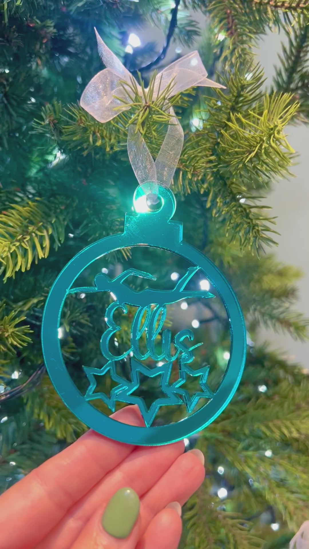 Load and play video in Gallery viewer, Swimmer - 'Any Name' Christmas Tree Decoration (more colours available)
