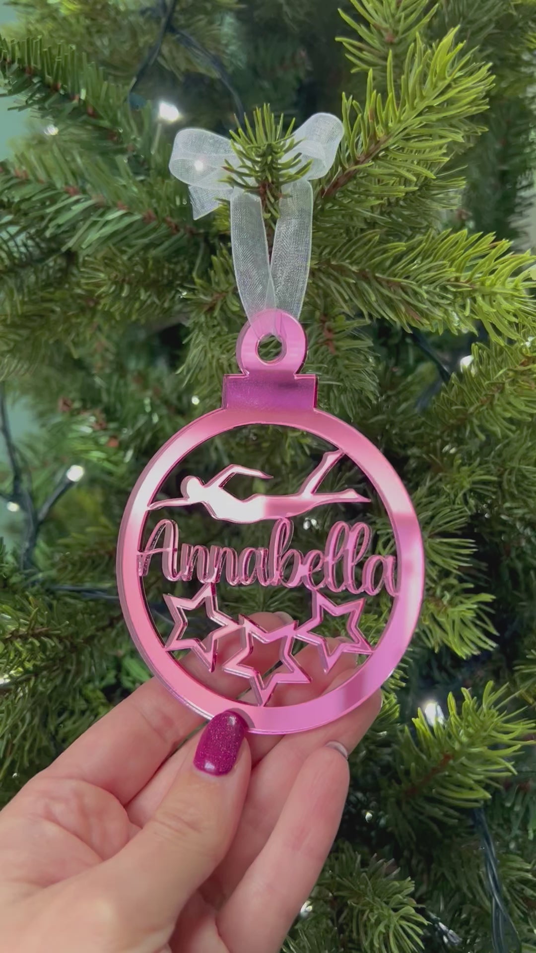 Load and play video in Gallery viewer, Swimmer - 'Any Name' Christmas Tree Decoration (more colours available)
