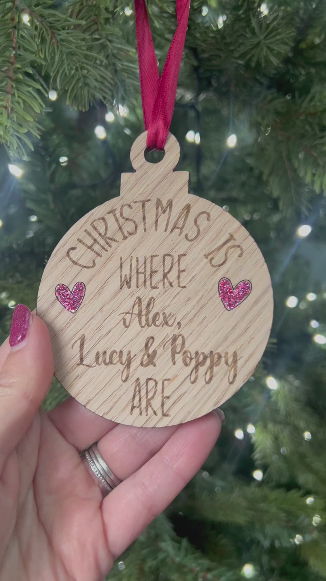 Load and play video in Gallery viewer, ‘Christmas is where’ - Family - Personalised Tree Decoration
