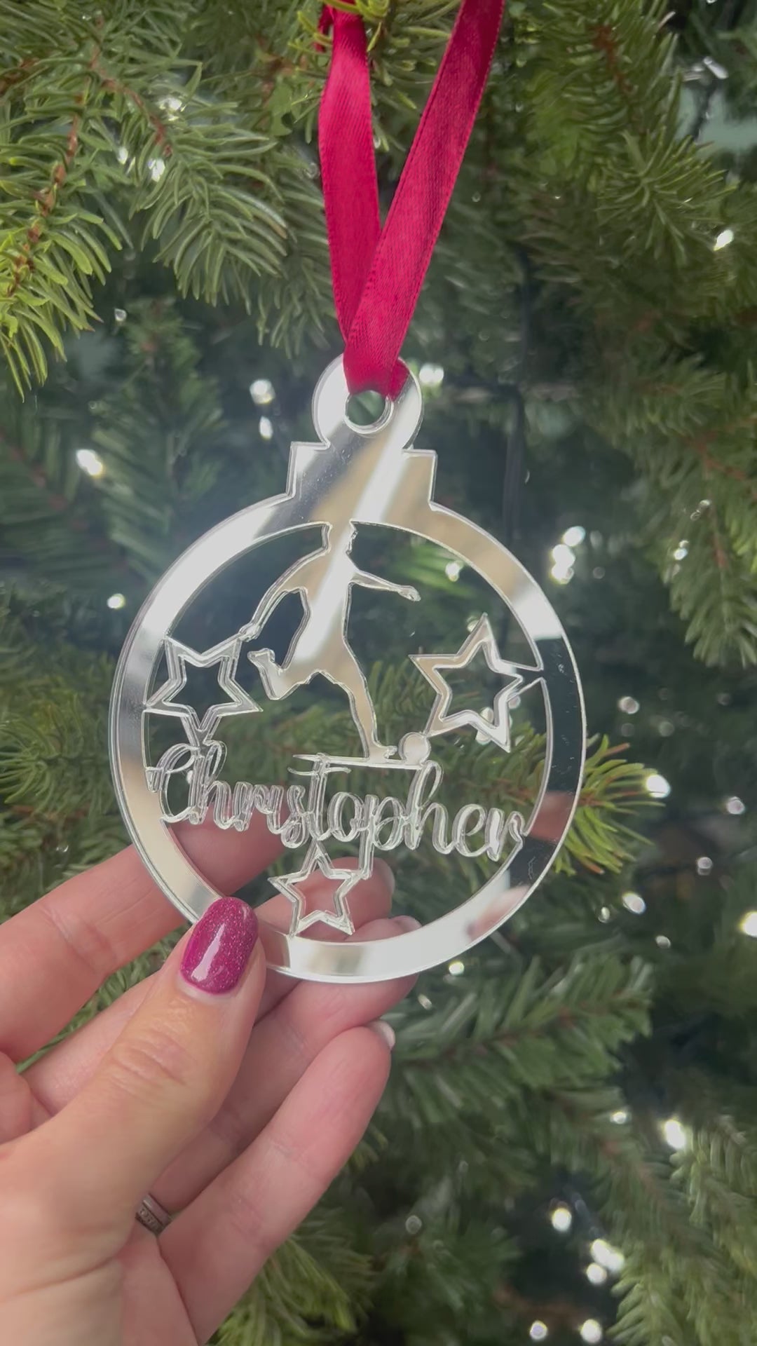 Load and play video in Gallery viewer, Footballer - 'Any Name' Christmas Tree Decoration
