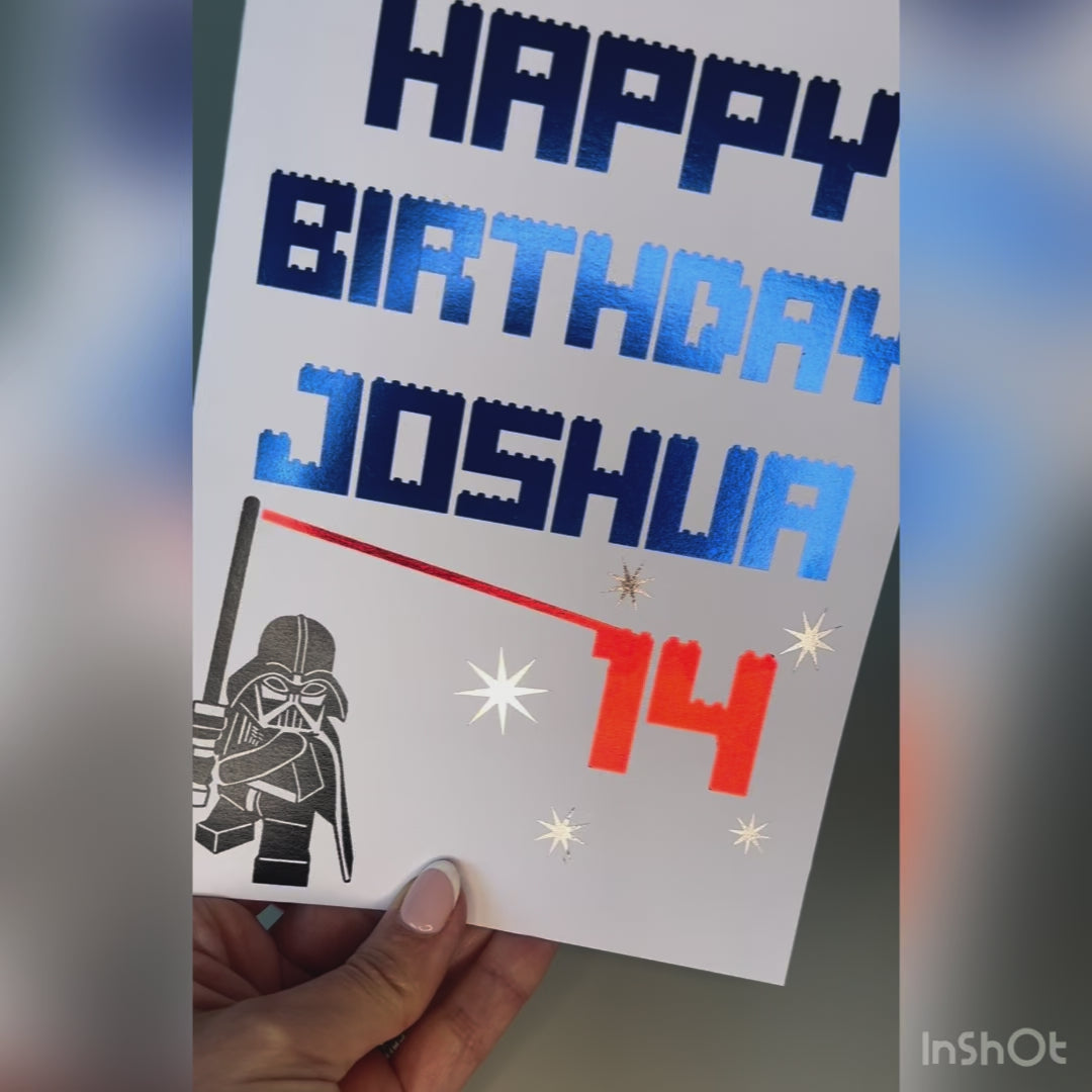 Load and play video in Gallery viewer, Lego Bricks Darth Vadar Birthday Card
