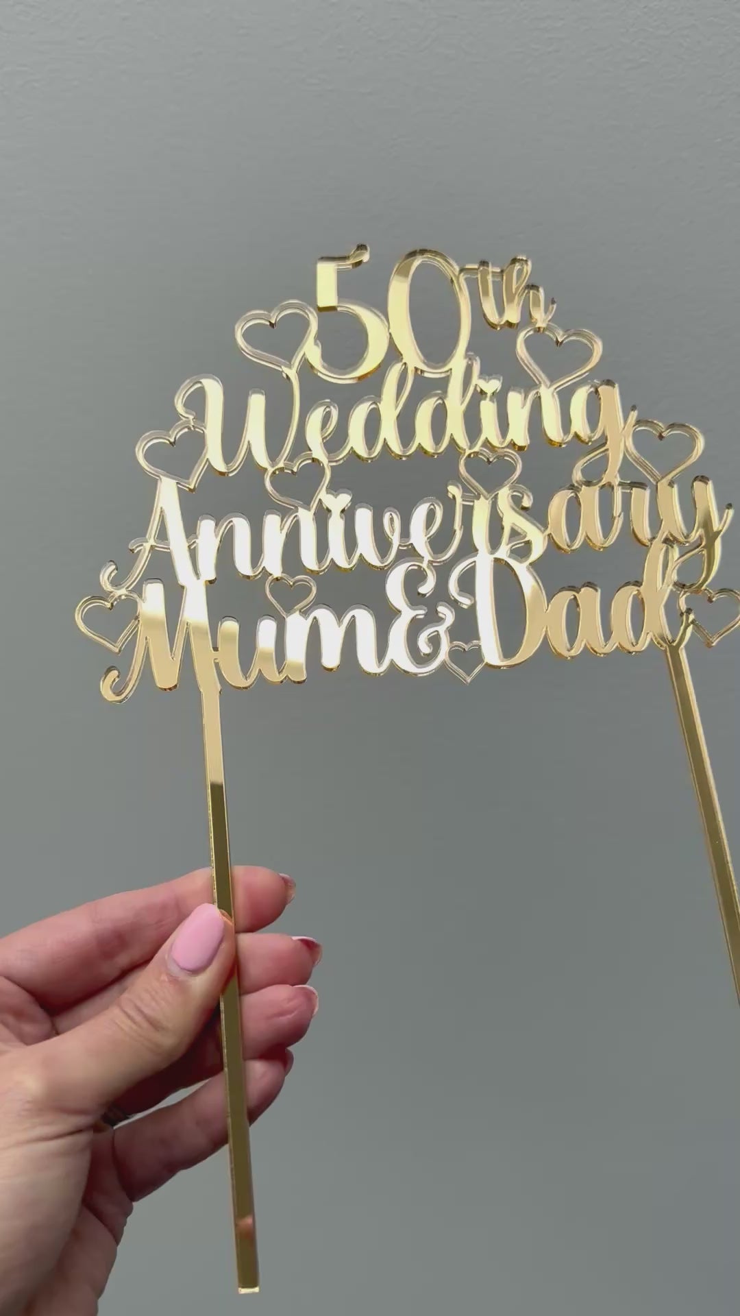 Load and play video in Gallery viewer, Personalised 50th Golden Wedding Anniversary Cake Topper
