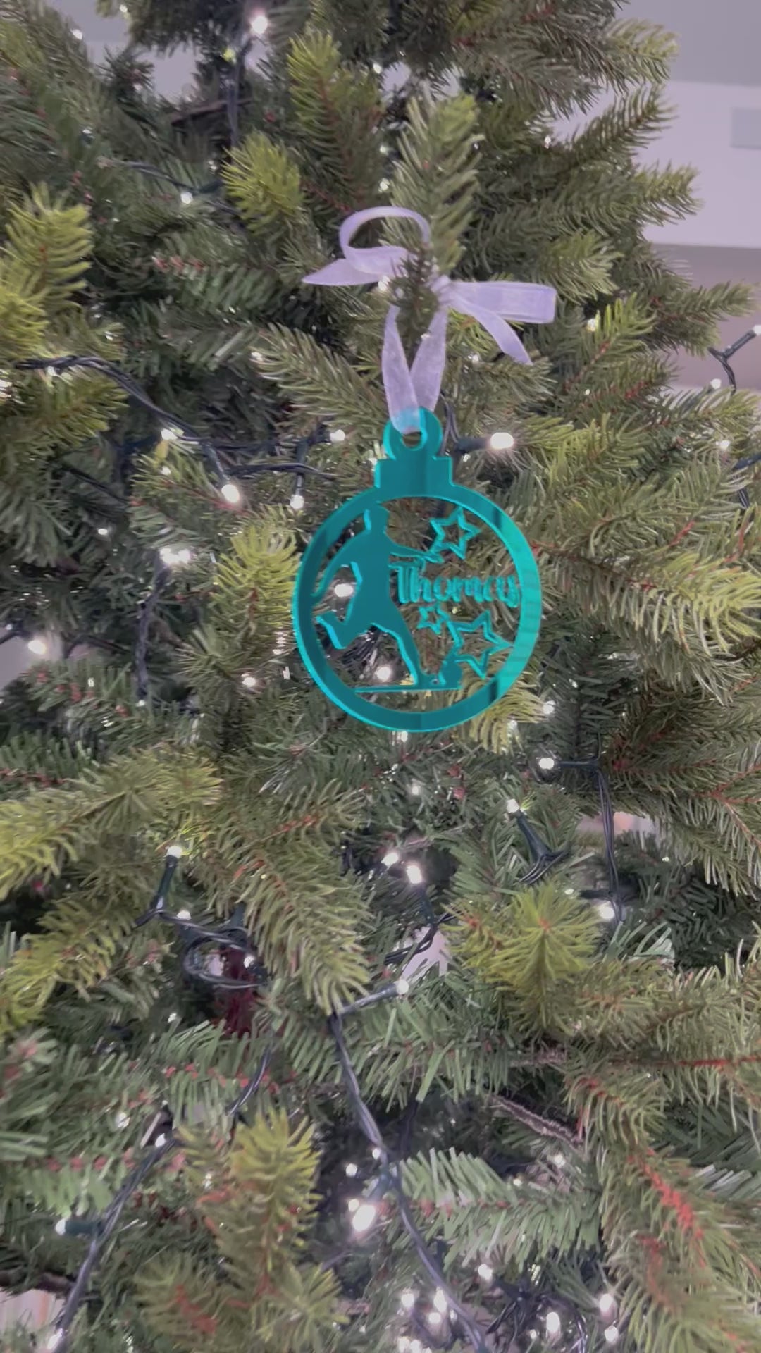 Load and play video in Gallery viewer, Footballer - 'Any Name' Christmas Tree Decoration
