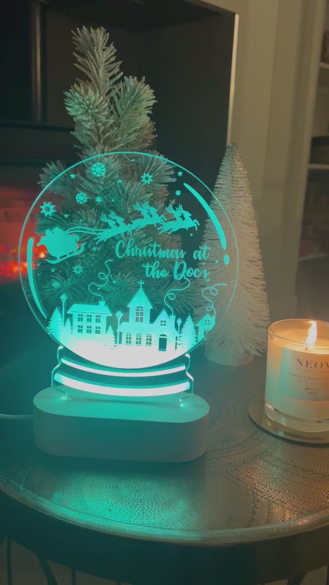Load and play video in Gallery viewer, Colour Change Christmas LED Light up Snowglobe - personalised
