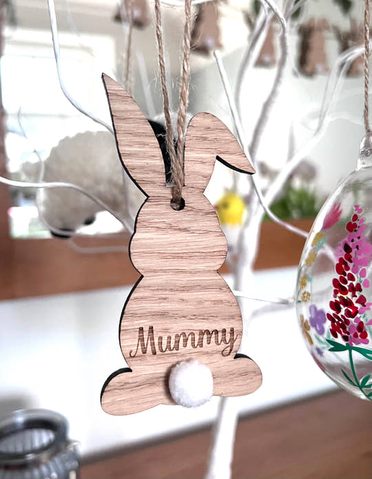 Personalised Wooden Bunny Ornament – Custom Easter Decoration