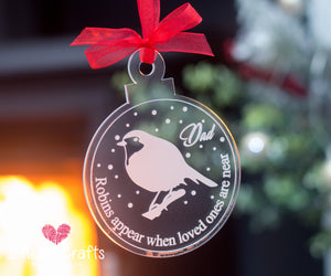 Robins appear when loved one's are near - In Memory Personalised Tree Decoration