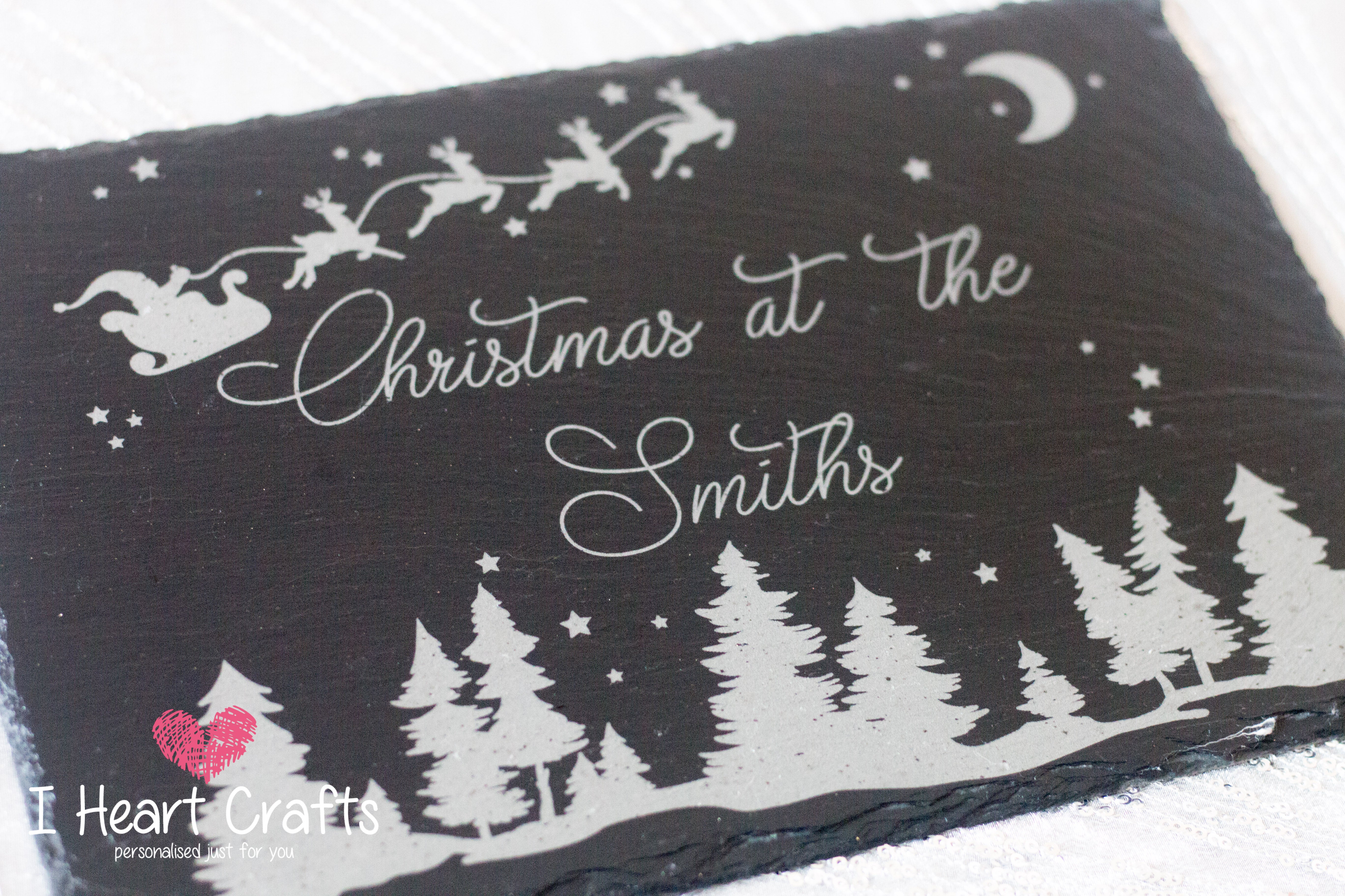 Load image into Gallery viewer, Rustic Engraved Personalised Slate Christmas placemat craft product
