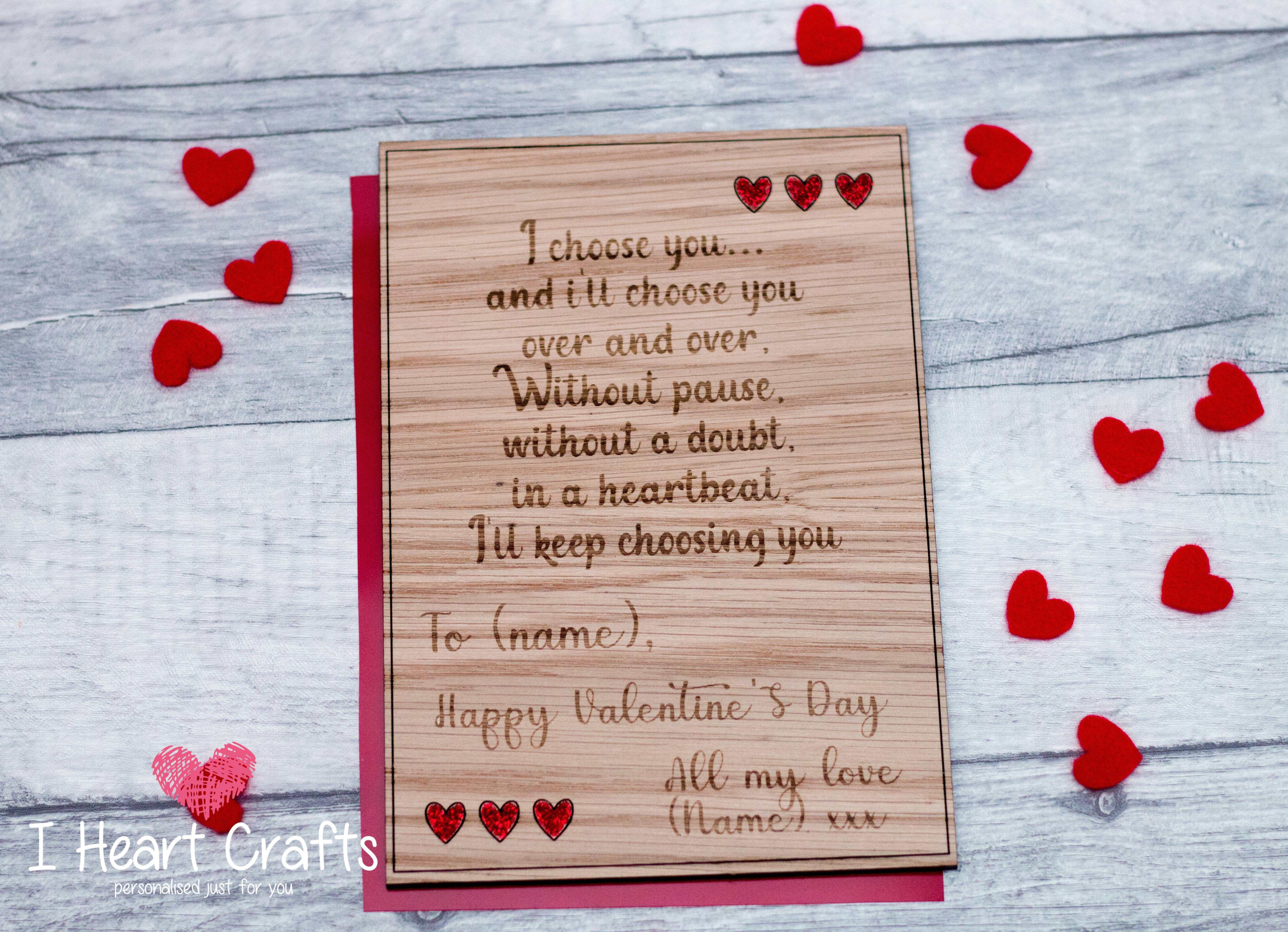 'I choose you...' - wooden Valentines Day card