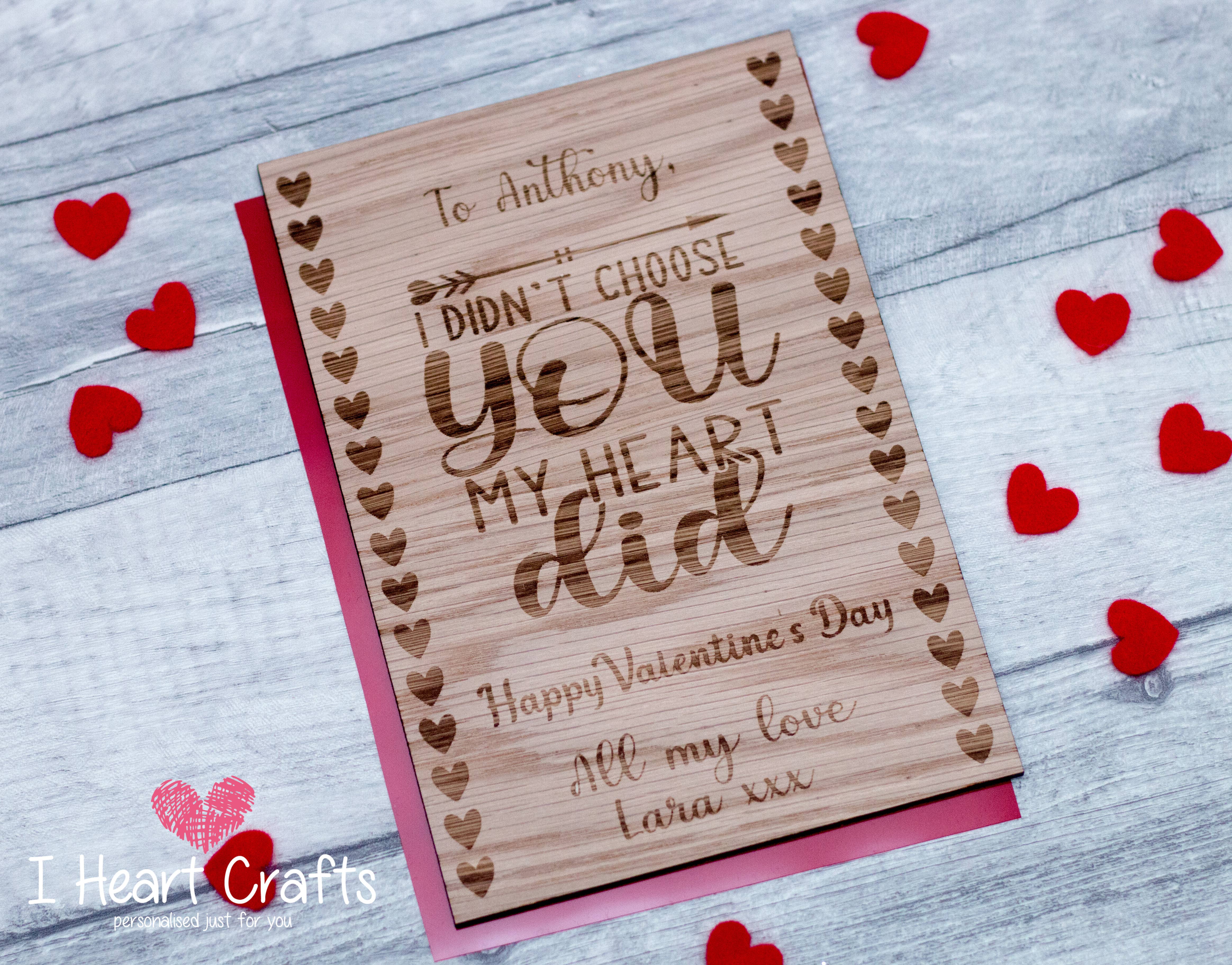 'My Heart chose you...' - wooden Valentines Day Card