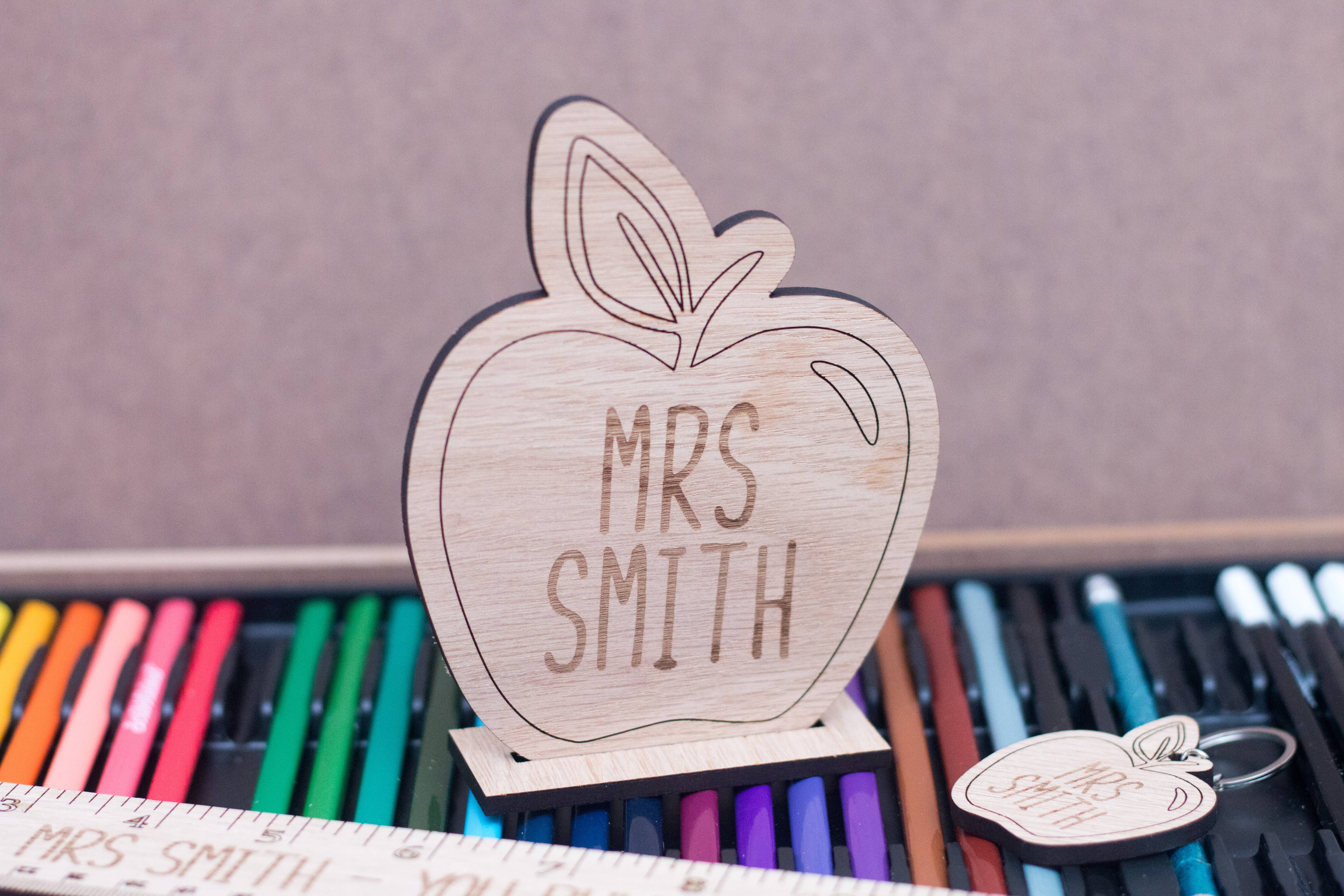 Personalised Oak Teacher's Desk Apple Sign craft product