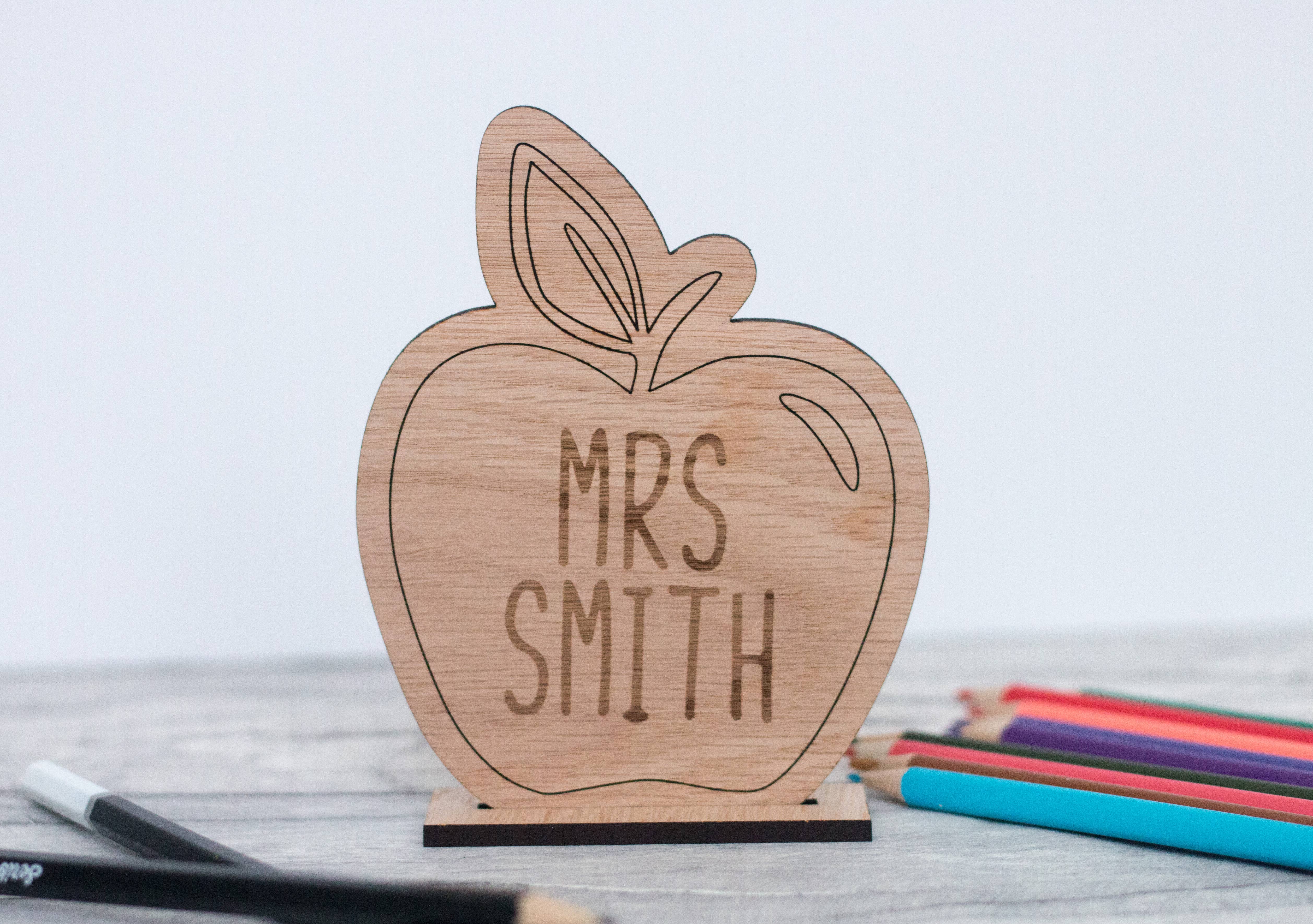 Personalised Oak Teacher's Desk Apple Sign craft product