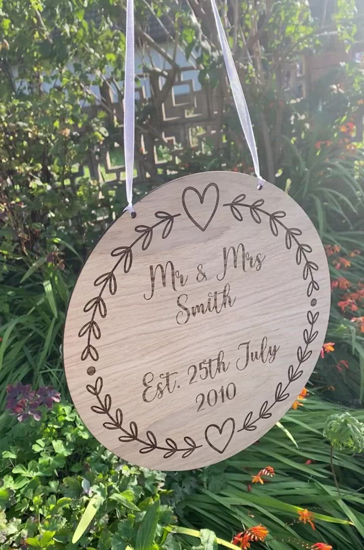 Load and play video in Gallery viewer, Personalised Oak Wedding Day Sign - Mr &amp; Mrs
