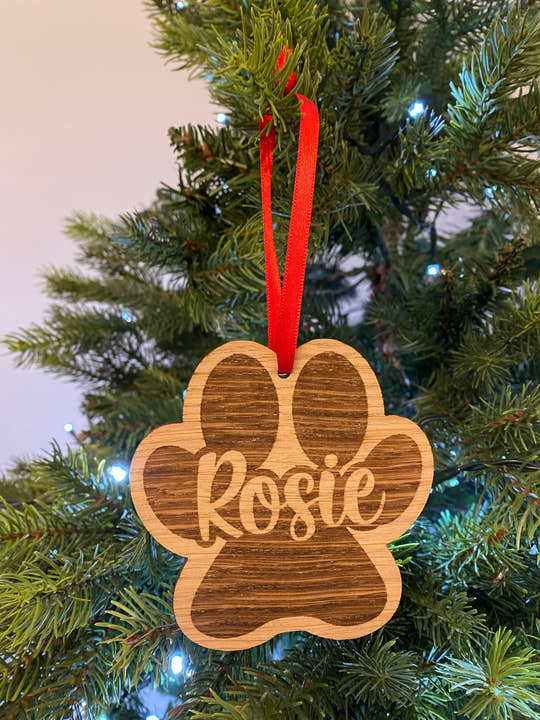 Oak Paw Print Pet Personalised Tree Decoration craft product