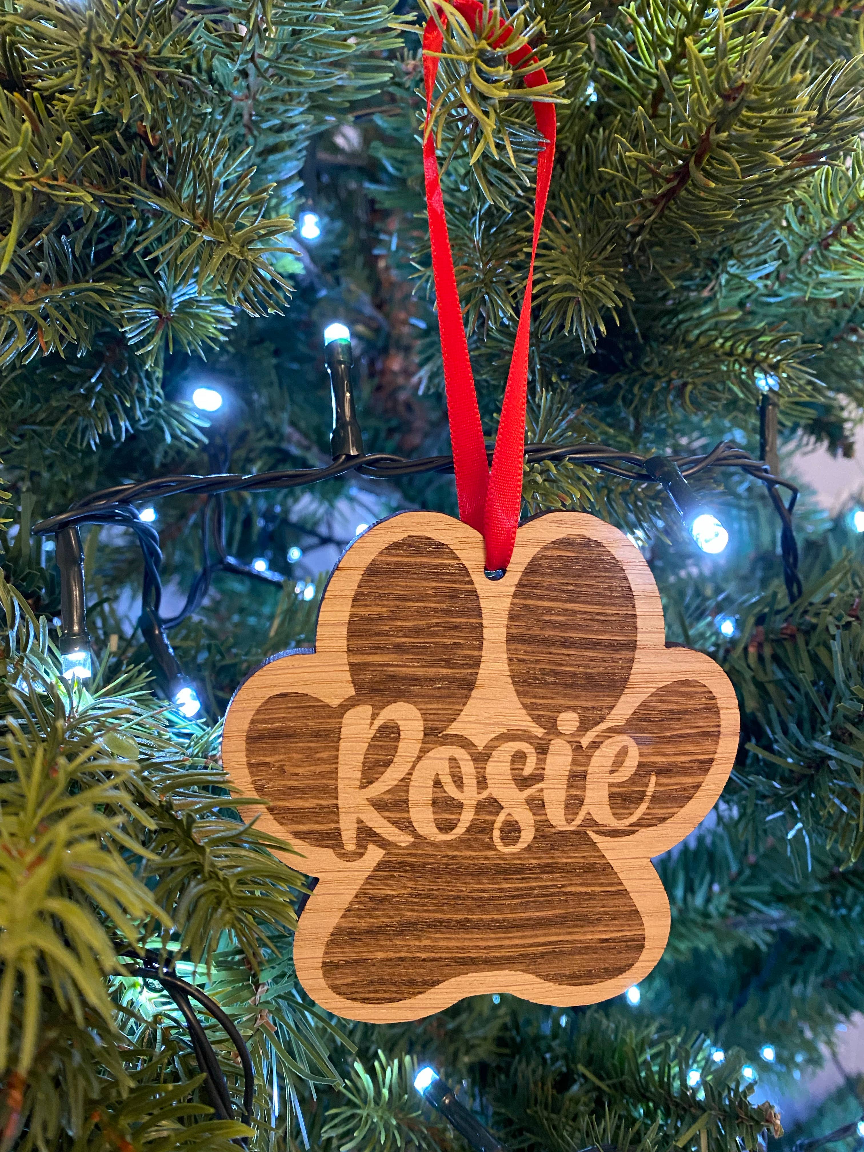 Oak Paw Print Pet Personalised Tree Decoration craft product